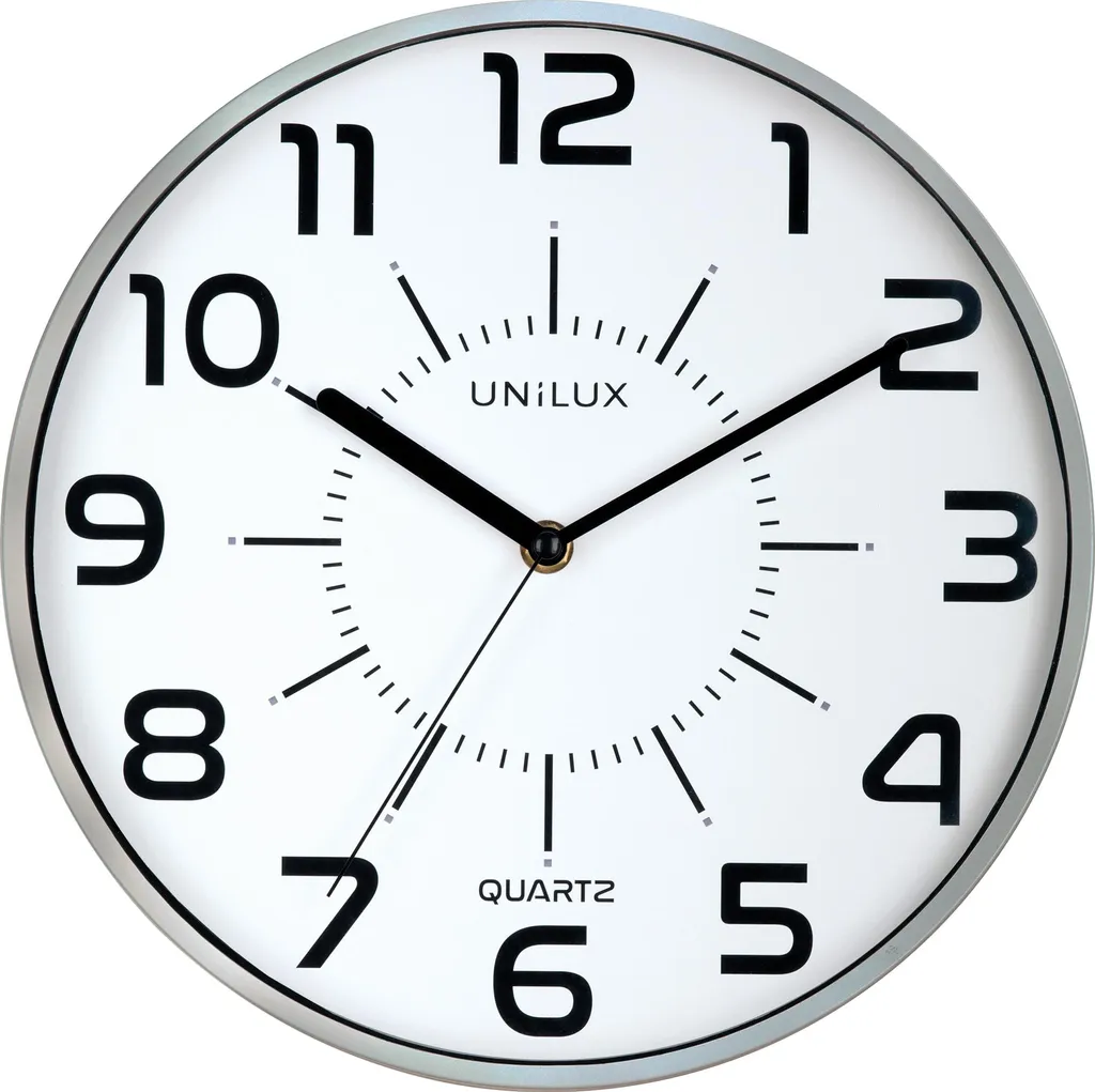 Horloge murale ronde 300 mm quartz argentée pour bureau et intérieur