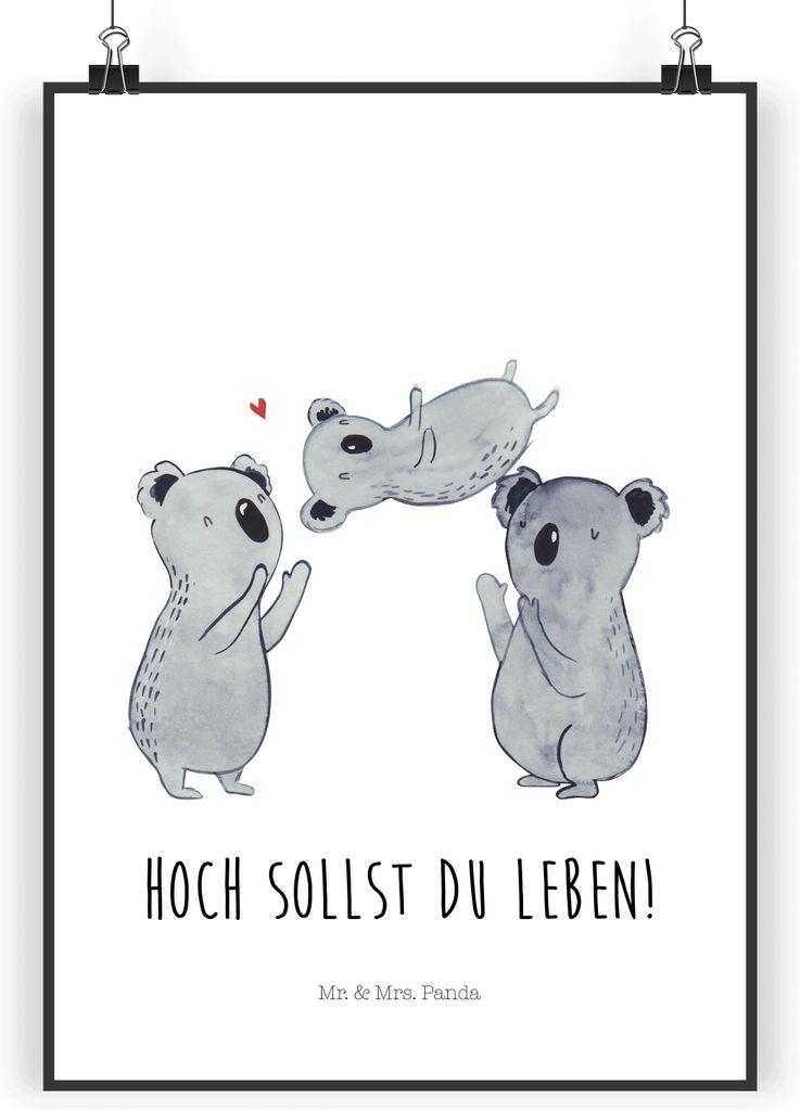 Mr. & Mrs. Panda Bild Koalas Feiern DIN A5 - Weiß - Geschenk, drucke, Geburtstagsfeier, Kunstdruck, Plakat, Herz, Geburtstag, Koala, Happy Birthda...