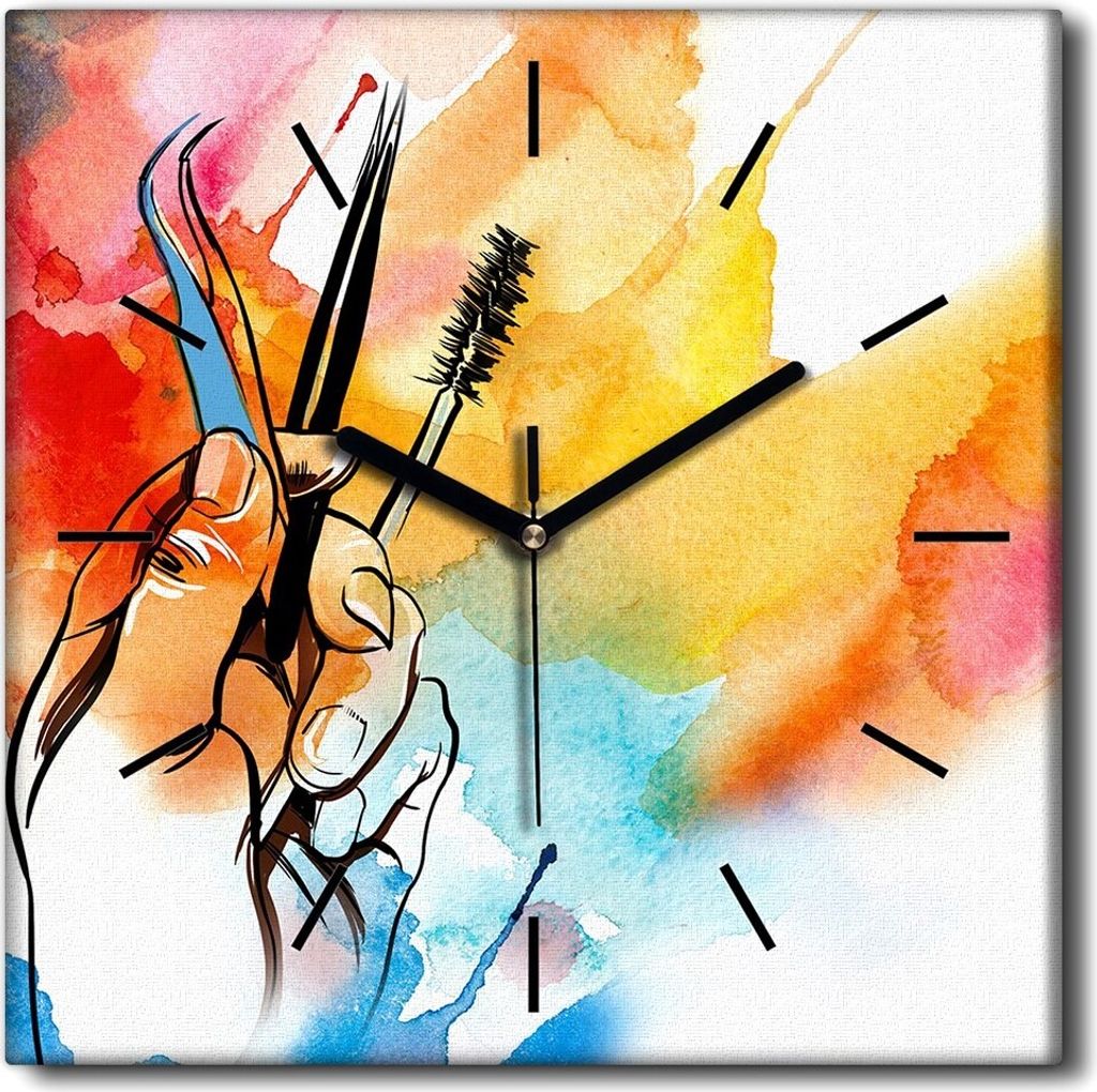 Coloray Uhr auf Leinwand 30x30 cm Wand Uhr Dekoration Wohnzimmer Segeltuch schwarze Hände -Tattoo-Aquarelle Art.