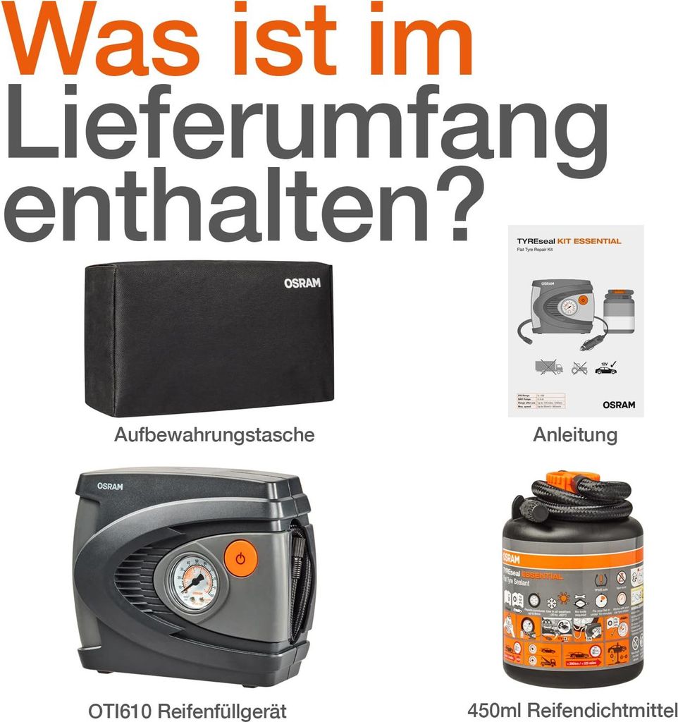 A collage of items included in a product package, with text explaining what is included.