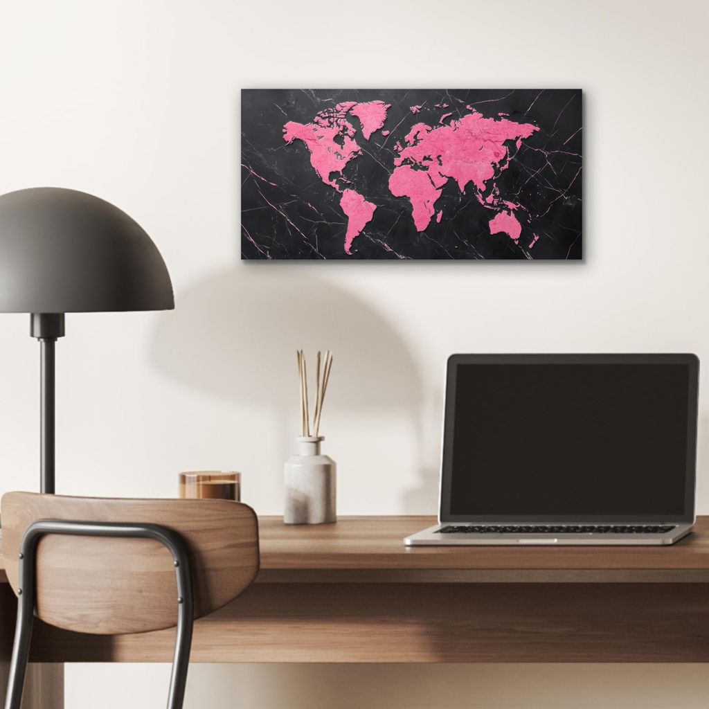 MuchoWow Wanddekoration Metall Metallbild Wandkunst 40x20 cm Weltkarte - Rosa - Marmor MuchoWow Aluminium Gemälde - Bild - Aluminium