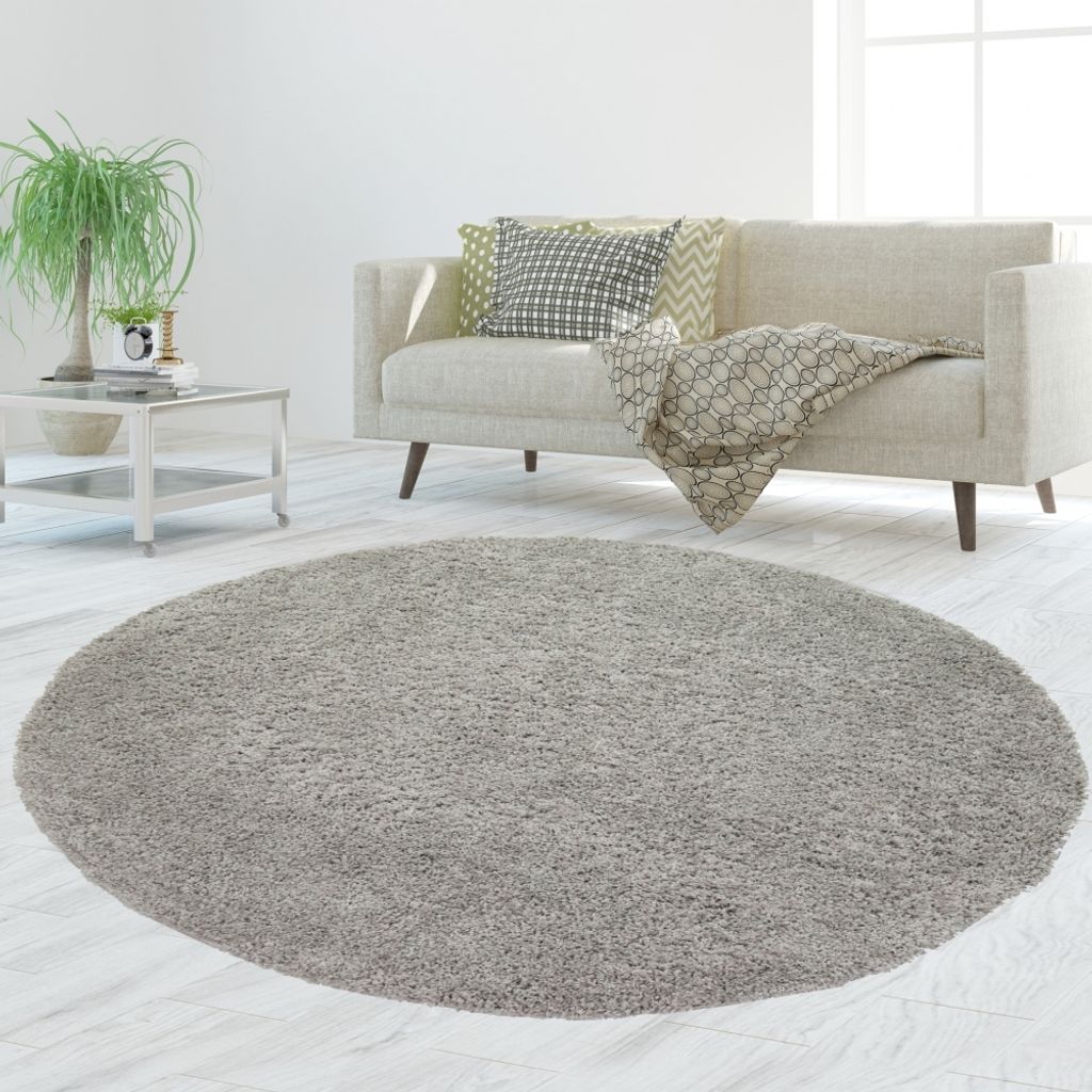 Shaggy Teppich in Uni Design Hellgrau Größe - 120 cm Rund