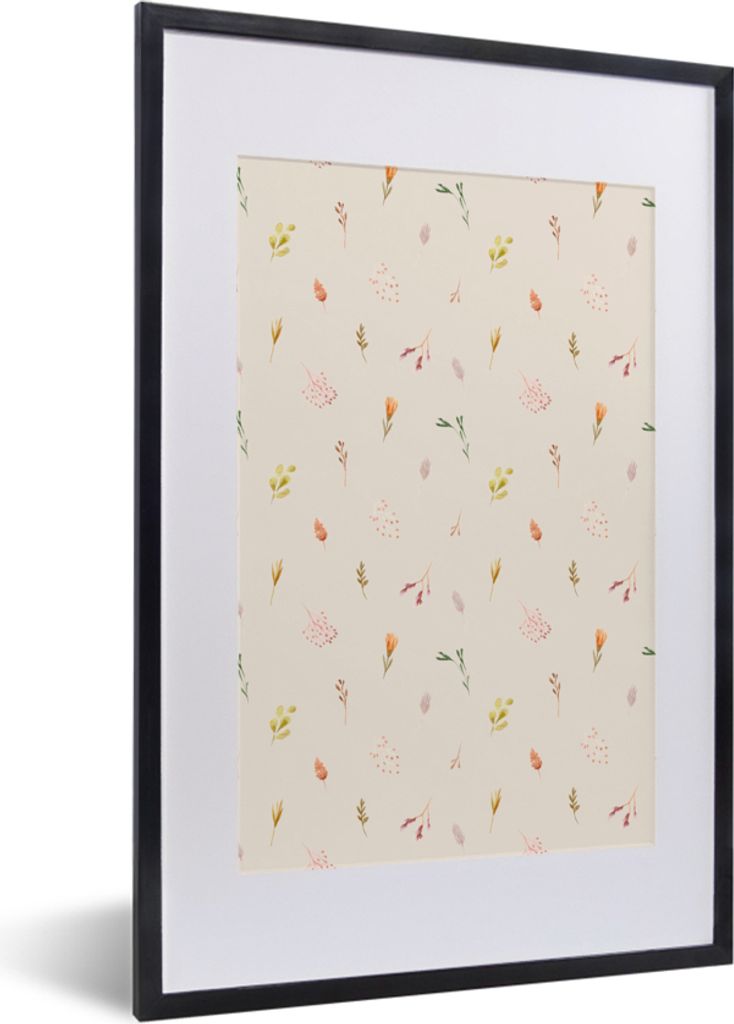 MuchoWow MuchoWow Gerahmtes Poster Blumen - Pastell - Muster 40x60 cm - Poster mit zchwarzem Bilderrahmen - Poster in Rahmen