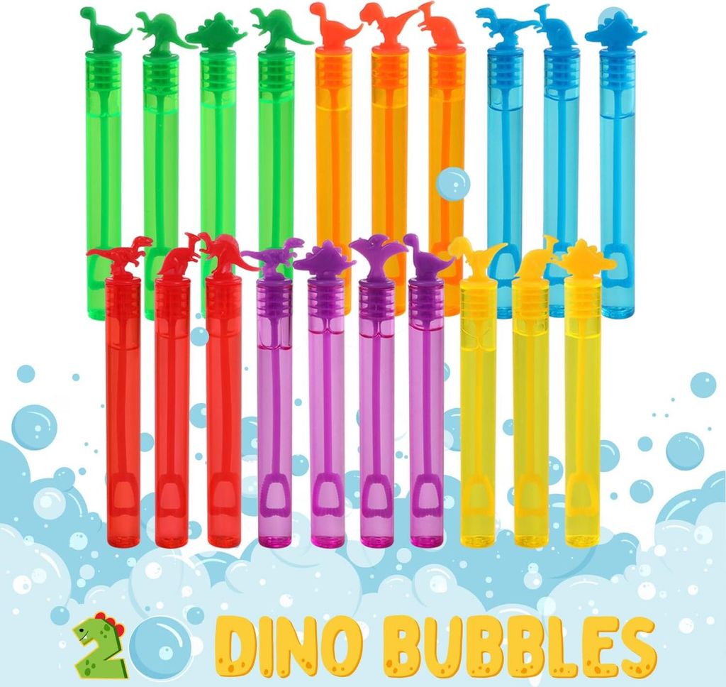 Magicat Dino Seifenblasen Set I 20 Seifenblasen mit Dinosaurier Design, in 6 Farben I Bubbles für Kindergeburtstag, Hochzeit, Halloween, Mini Blas...