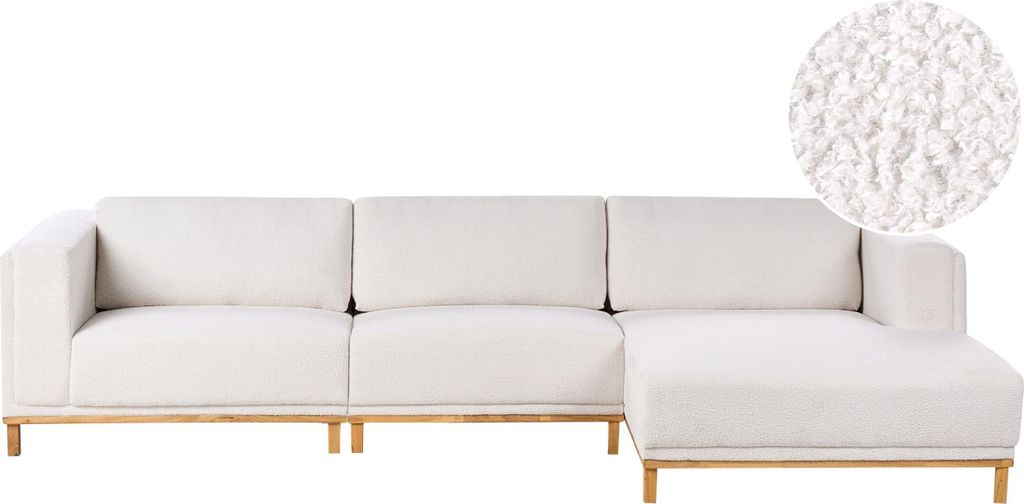 BELIANI Ecksofa Cremeweiß Bouclé Stoff Linksseitig 5-Sitzer mit Eukalyptusholz Beinen Modernes Design Gepolstert Gemütlich Couch für Wohnzimmer...