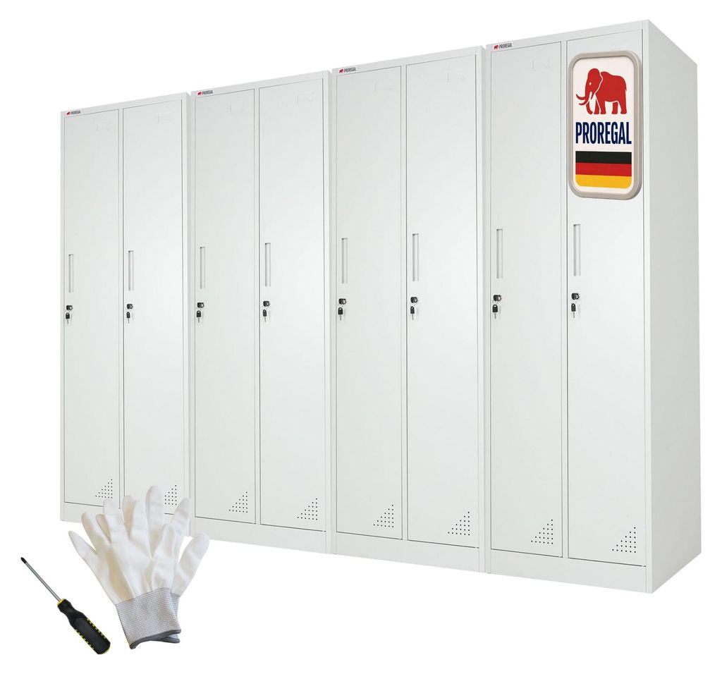 Mega Deal 4x Spind Schrank ELEPHANT Metall | 2 Abteile, abschließbar | HxBxT 180x60x50cm | mit Kleiderstange, 2 Fächern & 3 Kleiderhaken pro Abte...
