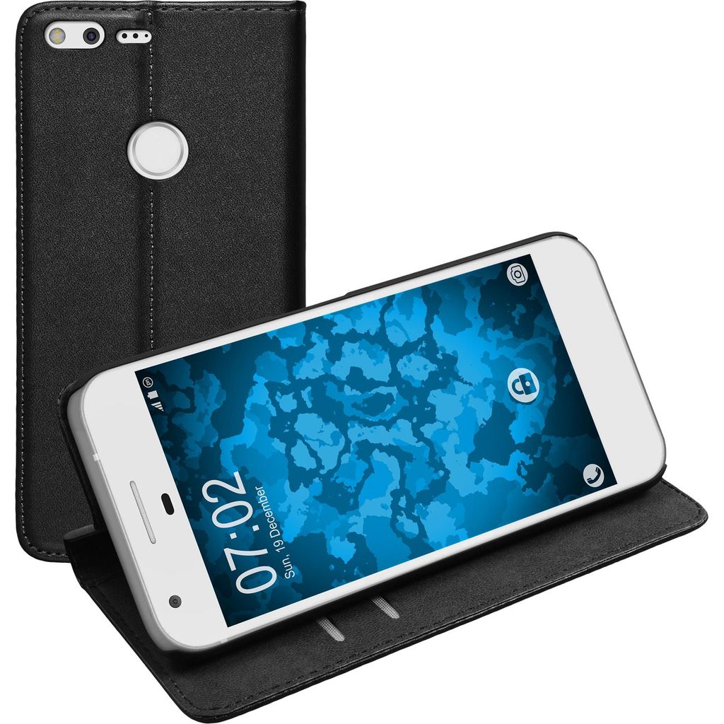 PhoneNatic Kunst-Lederhülle kompatibel mit Google Pixel - Book-Case schwarz + 2 Schutzfolien
