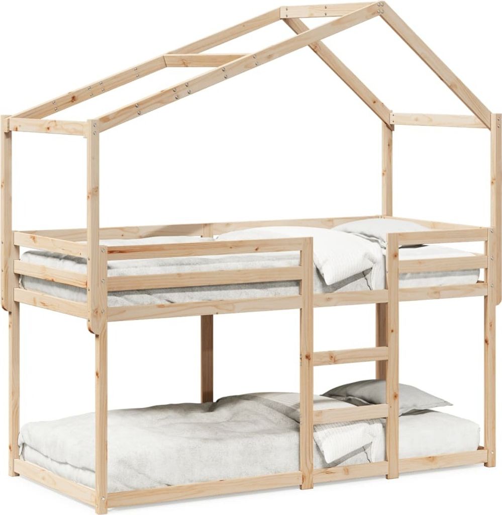 Design Etagenbett mit Dach 75x190 cm Massivholz Kiefer, Klassische Betten 2024 Neu