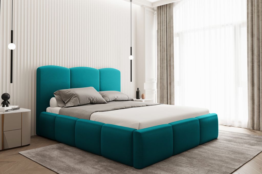 Kaiser Möbel Schlafzimmerbett mit bettkasten 180x200 cm AMRUM unter matratze Petrol