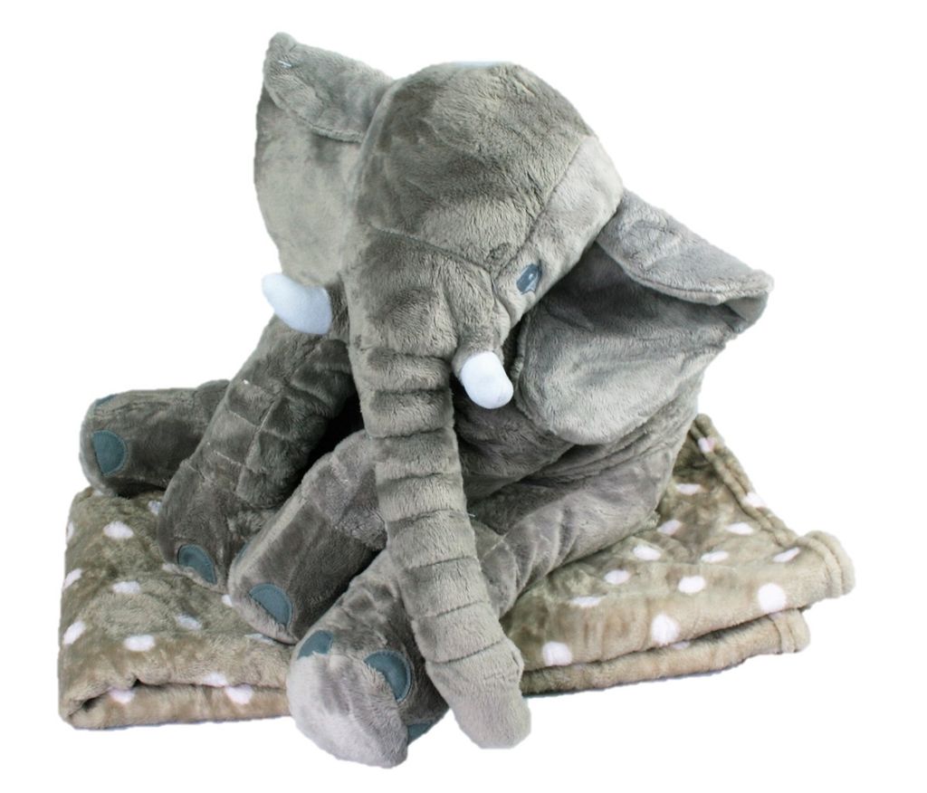 Elefant mit Decke 80 x 100 cm Grau Kuscheltier Kissen 45 cm mit Kuscheldecke 