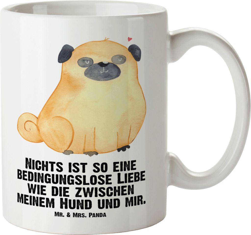 Mr. & Mrs. Panda Keramiktasse Mops - Weiß - Geschenk, Große Tasse, Liebe, Hund, Teetasse, jumbotasse, Knuffig, Teebecher, Pure, Sprüche, Riesenk...