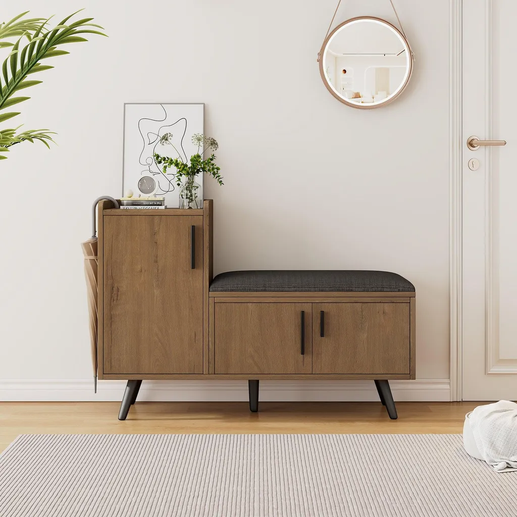 Banc à chaussures moderne coffre de rangement à 3 portes - Modèle LINEA