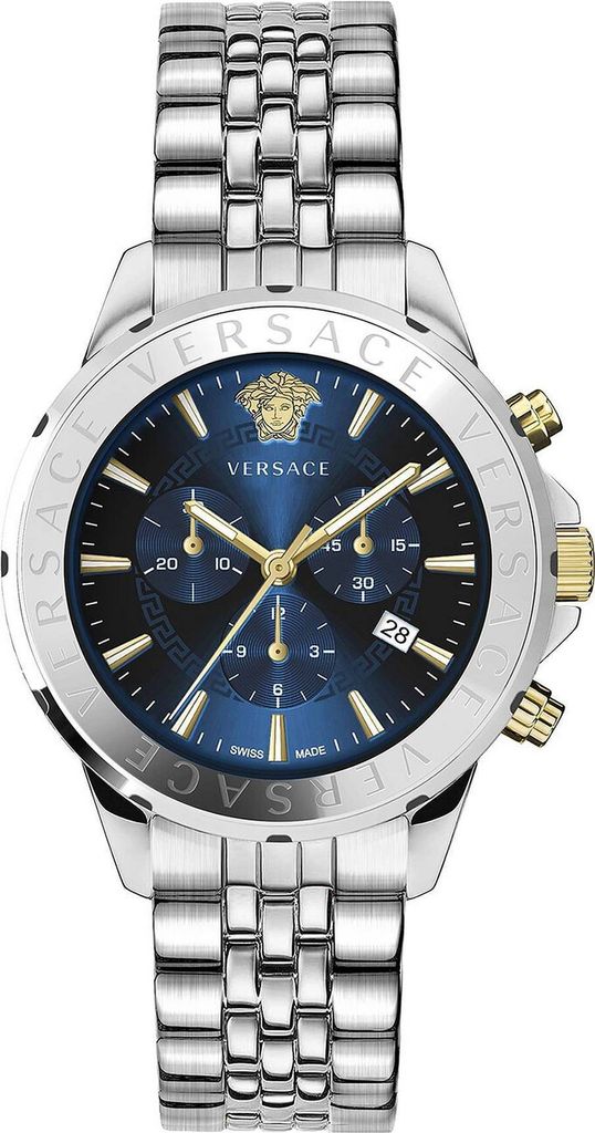 Versace Herren Armbanduhr Chrono Signature 44 mm Chronograph, Datumsfenster Armband Edelstahl VEV600821