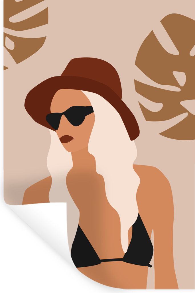 MuchoWow Wandtattoo Wandsticker Wandaufkleber Sommer - Bikini - Blätter 20x30 cm Selbstklebend und Repositionierbar - Sticker - Dekorfolie