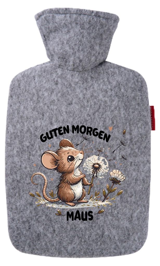 Huuraa Wärmflasche Guten Morgen Maus 1,8 Liter Filz Classic Filzbezug Bettflasche Geschenkidee