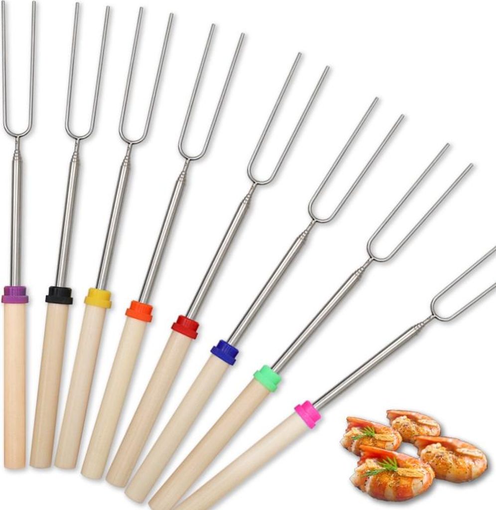 Marshmallow Roasting Sticks, Smores Skewers Telescoping Rotating Forks Set of 8 Hot Dog Fire Pit Outdoor Fireplace Campfire Accessories-8 Multicolo...