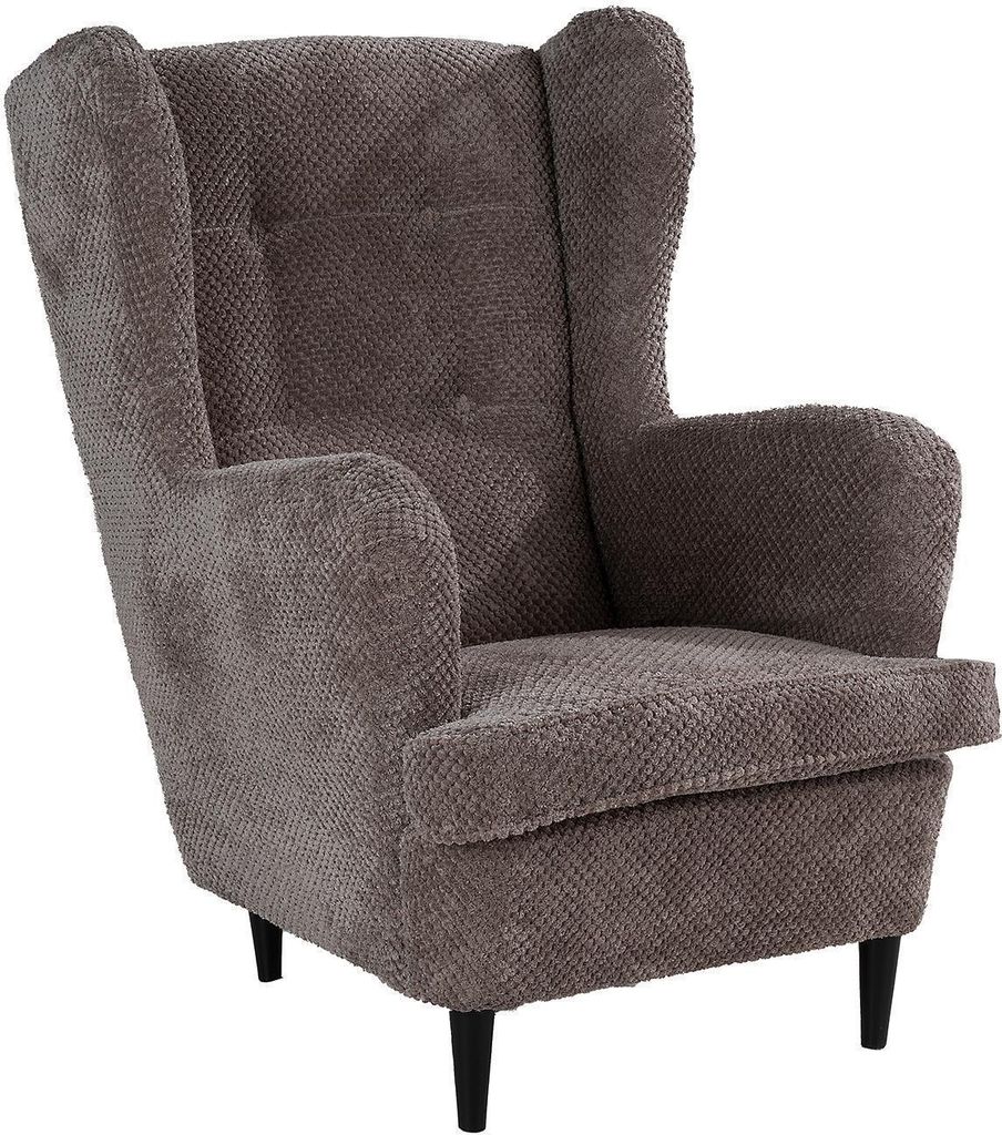 Ohrensessel - Taupe - Schwarz - Webstoff - Holzfüße
