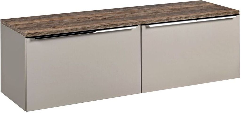 Waschtischunterschrank 160cm 2 Schubkästen PUEBLA-56-TAUPE in taupe mit Vintage Oak, B/H/T ca. 160,4/48,5/46 cm