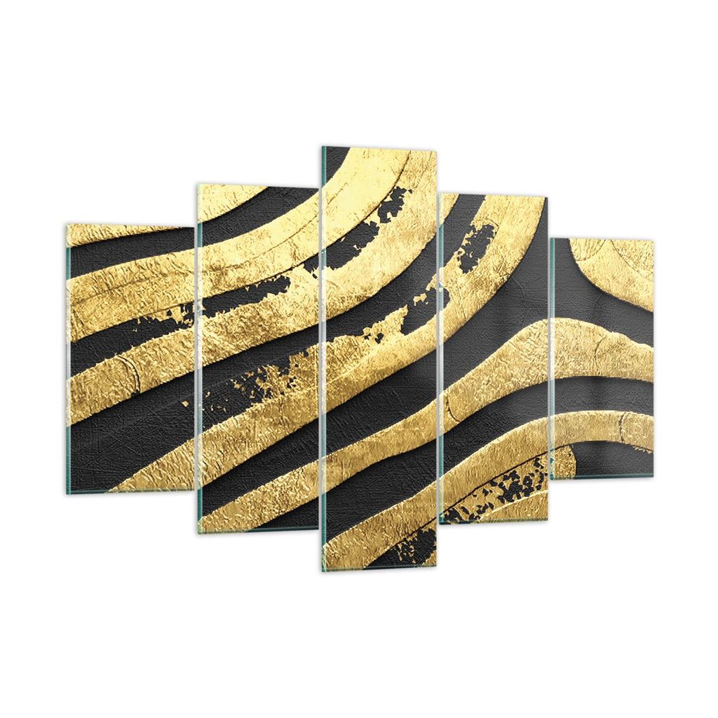 Bilder auf glas - 5 Teile - Abstraktion dreidimensional Gold - 150x100cm - Glasbilder - Wandbilder - Bilder - Wanddekoration aus Glas - Glas Bilder...