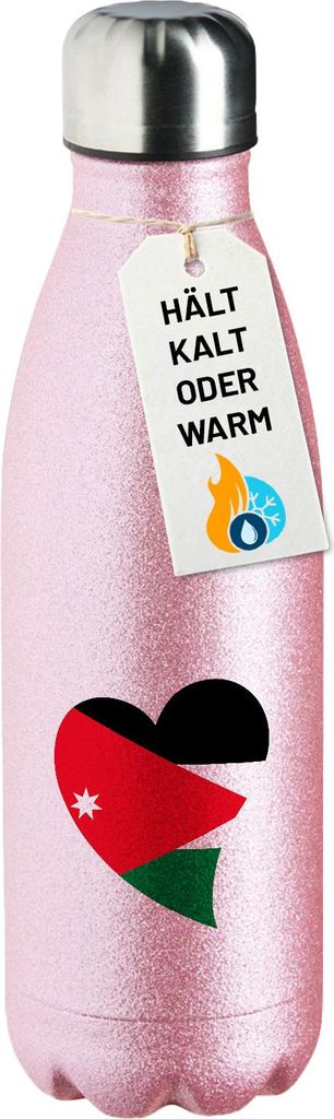 Huuraa Trinkflasche Jordanien Flagge Herz 500ml Pink Edelstahl Wasserflasche Trinkflasche Geschenkidee