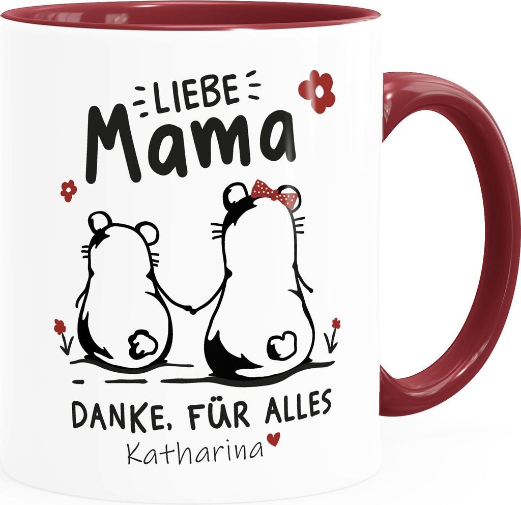 personalisierte Kaffee-Tasse Liebe Mama Danke für alles Bärchen Wunschnamen Geschenk Muttertag SpecialMe mit Namen inner-bordeaux Keramik-Tasse