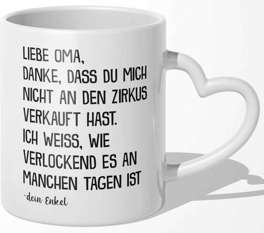 22Feels Oma Geschenk von Enkel Geburtstag Grossmutter Tasse Rentnerin Kaffeetasse Frauen Weihnachten Haferl Beste Grosseltern (Herzhenkel Weiss)