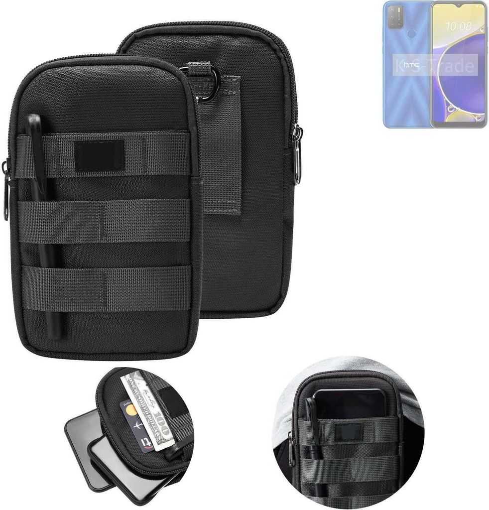 K-S-Trade Holster Gürtel Tasche kompatibel mit HTC Wildfire E2 Play Handy Tasche Schutz Hülle dunkel-grau viele Fächer, 1x