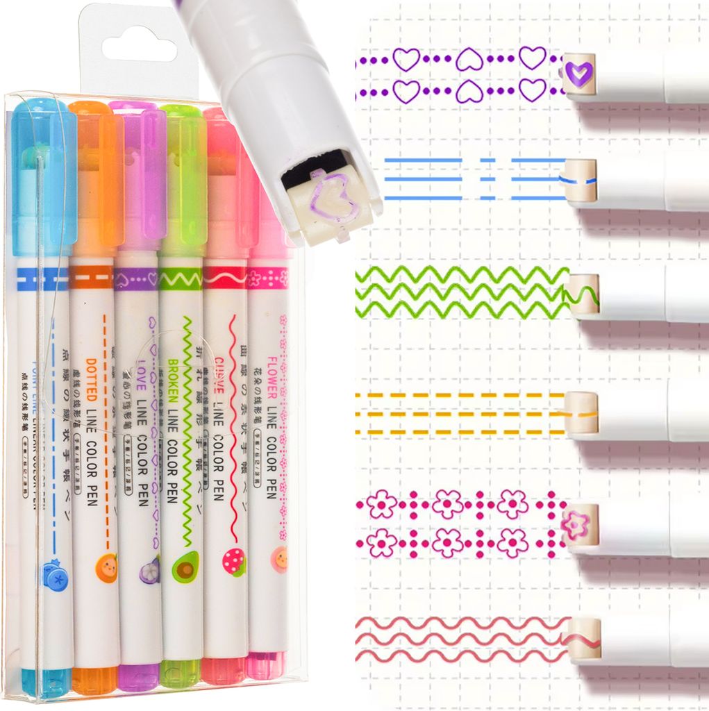 Penne curve Set di evidenziatori curvi 6 colori 6 diverse Immagine del prodotto 