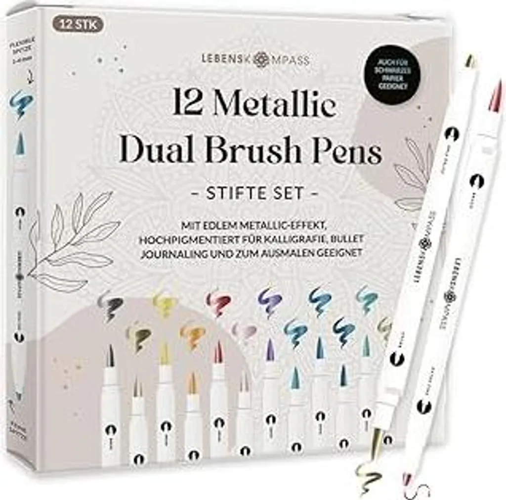 12 Pennelli Shimmer LEBENSKOMPASS: Arte e Lettering Metallico