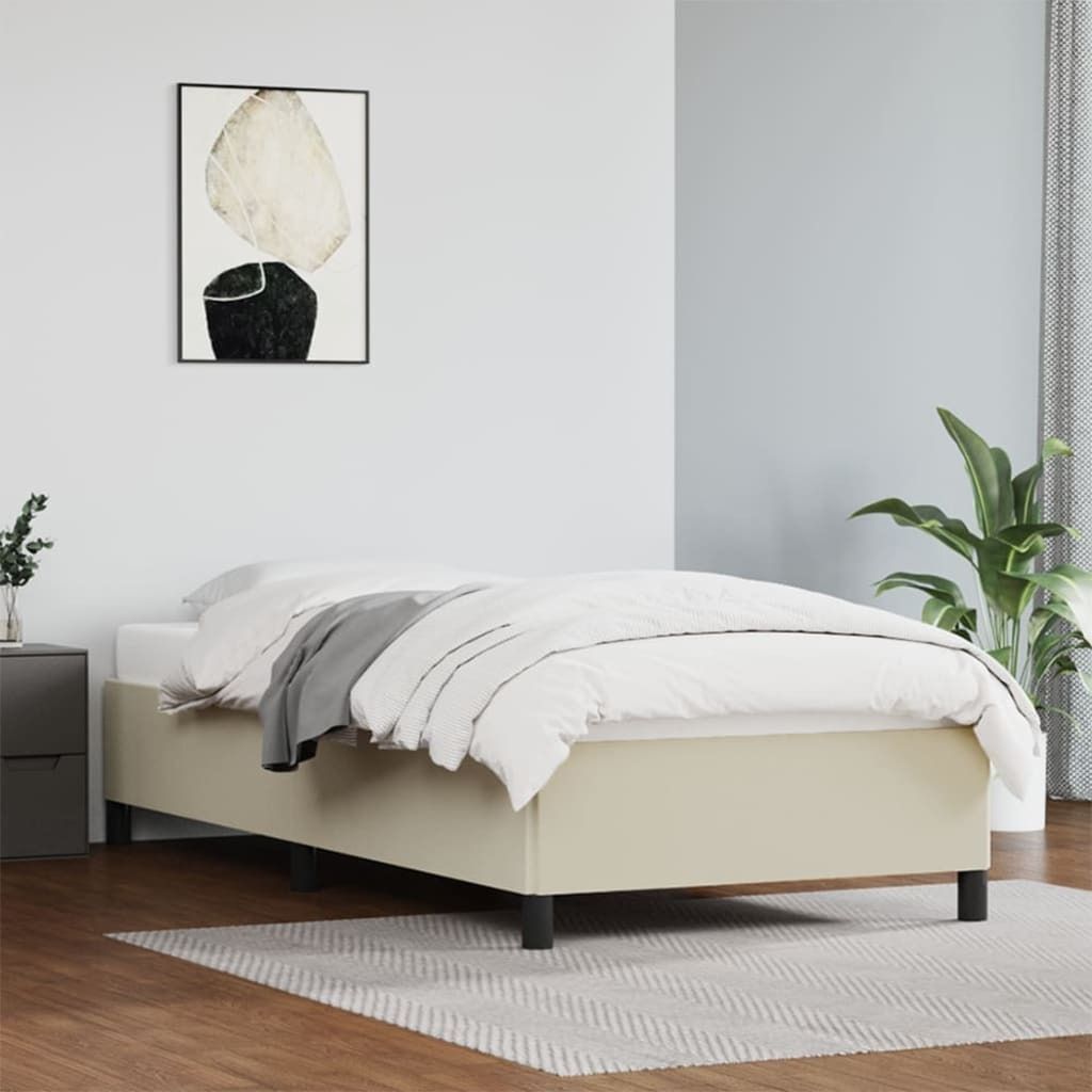 The Living Store Bettgestell Creme 90x190 cm Kunstleder