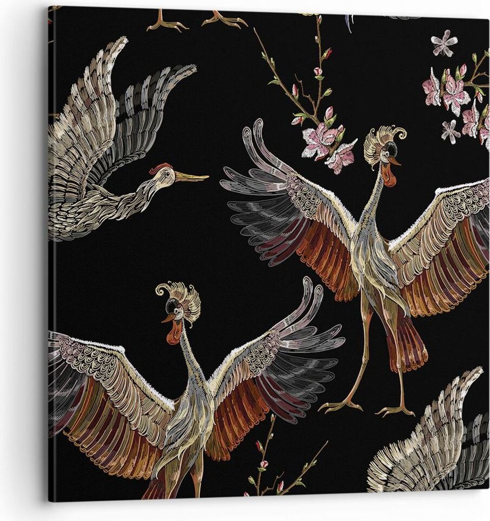 Bild auf Leinwand - Leinwandbild - Einteilig - Asiatisch Vögel Verziert - 70x70cm - Wand Bild - Wanddeko - Wandbilder - Leinwanddruck - Bilder - W...