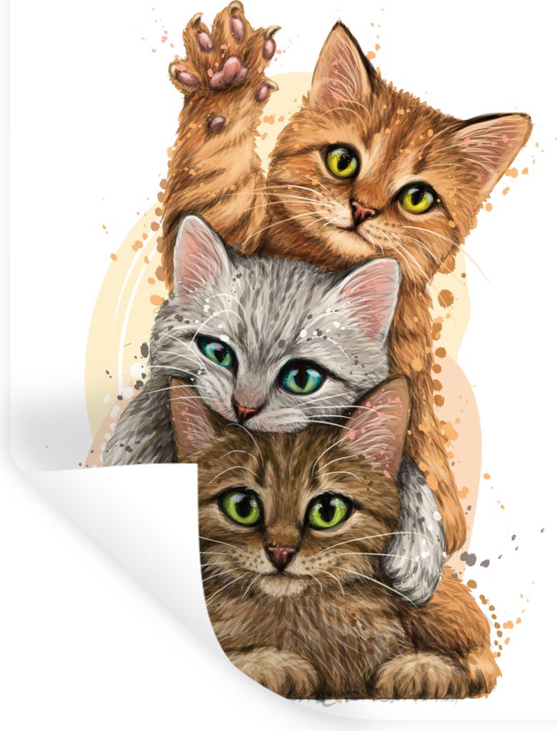 MuchoWow Wandtattoo Wandsticker Wandaufkleber Katzen - Illustration - Haustiere - Katze 90x120 cm Selbstklebend und Repositionierbar - Faltenfrei