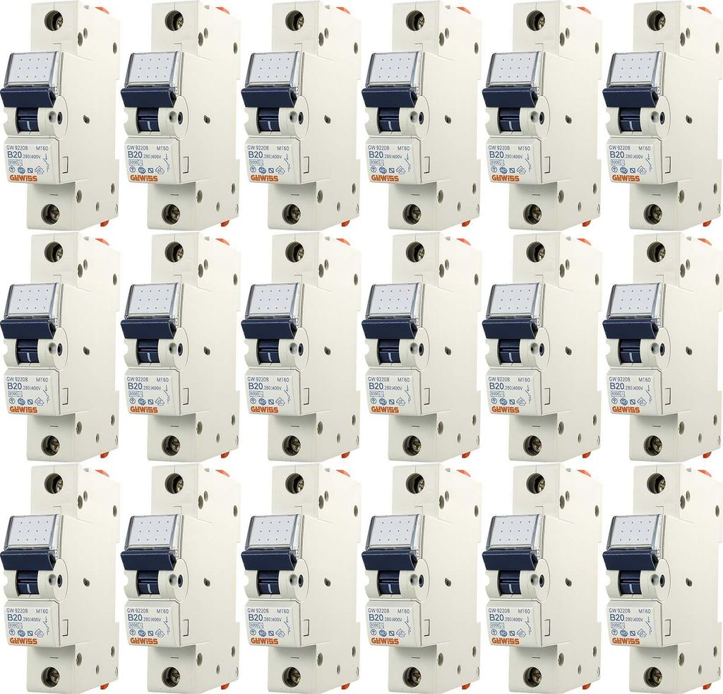 18x Gewiss GW92208 B20 Sicherungsautomat Serie 90 | 1-polig Typ B | 230V AC | 20A | 6kA Abschaltvermögen | IP2X | DIN-Schiene | Überstrom- & Kurz...