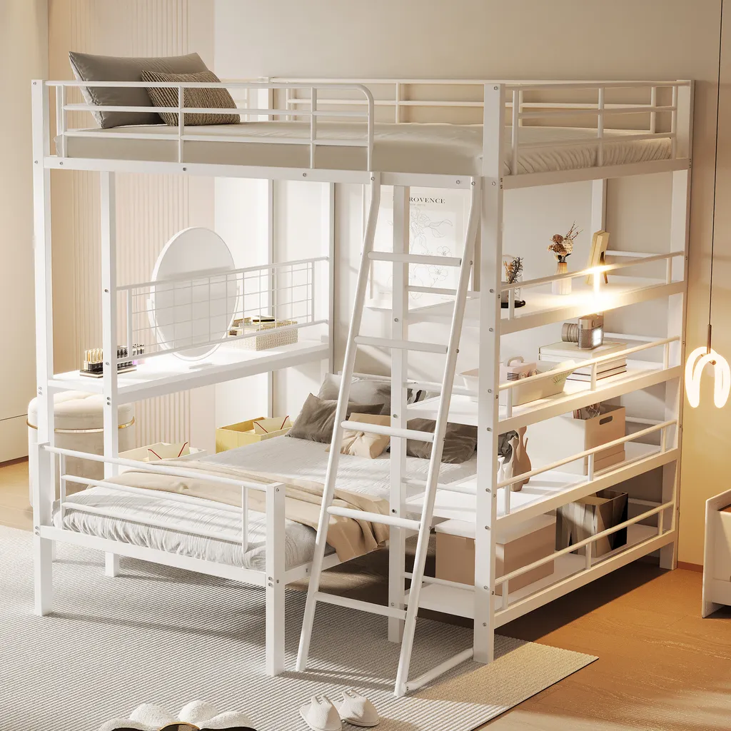Lit Mezzanine 140x200 cm pour Optimiser l'Espace avec Rangement Blanc - 2