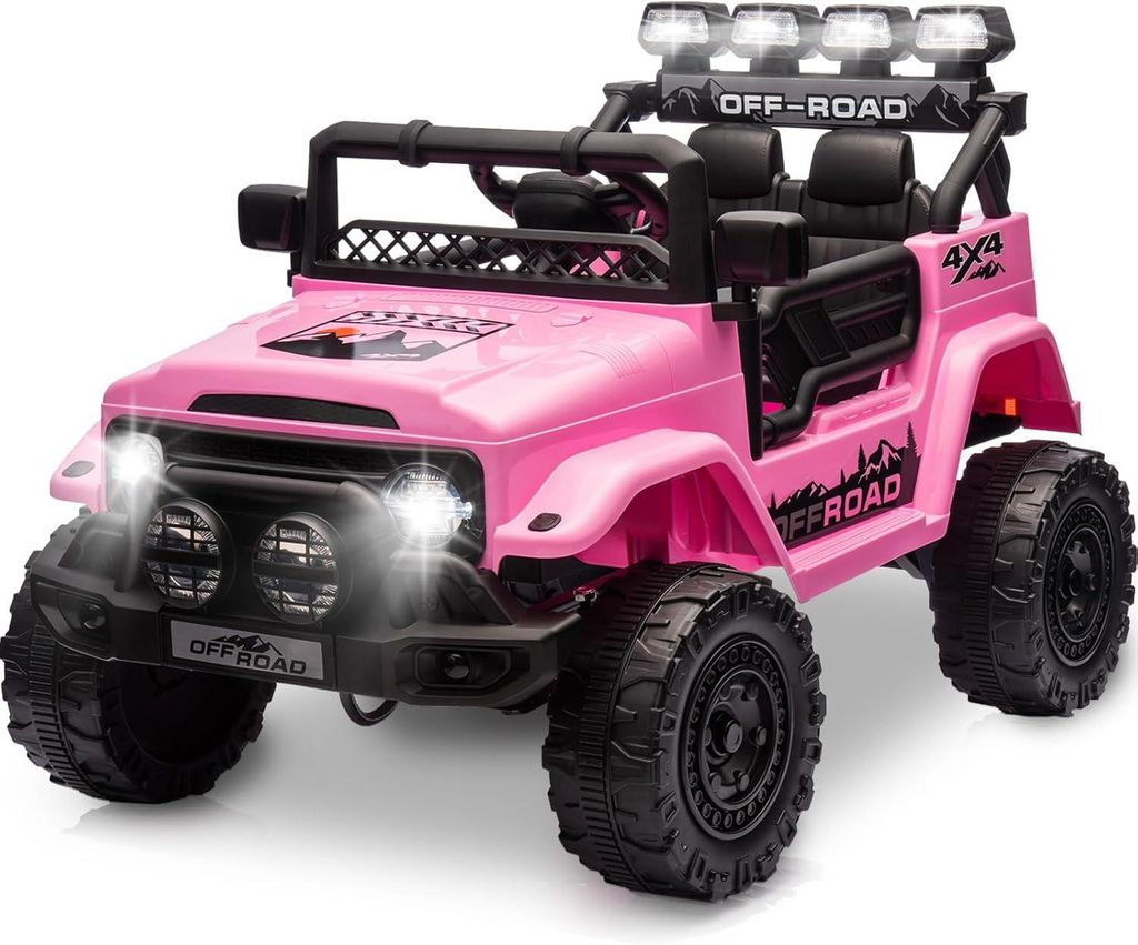 Kinder Elektroauto 12V, Elektroauto für Kinder mit 2,4G Fernbedienung, LED, Bluetooth, Musik, 3-5 km/h, Kinderauto Elektrisch für ab 3 Jahren, Rosa