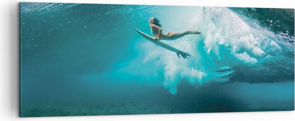 Bild auf Leinwand - Leinwandbild - Einteilig - Surfen Unterwasser Frau - 140x50cm - Wand Bild - Wanddeko - Wandbilder - Leinwanddruck - Bilder - Wa...