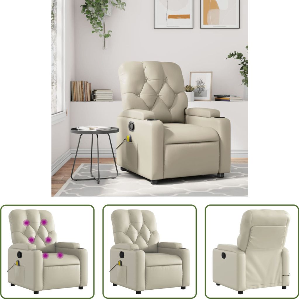 The Living Store Massagesessel Creme Kunstleder