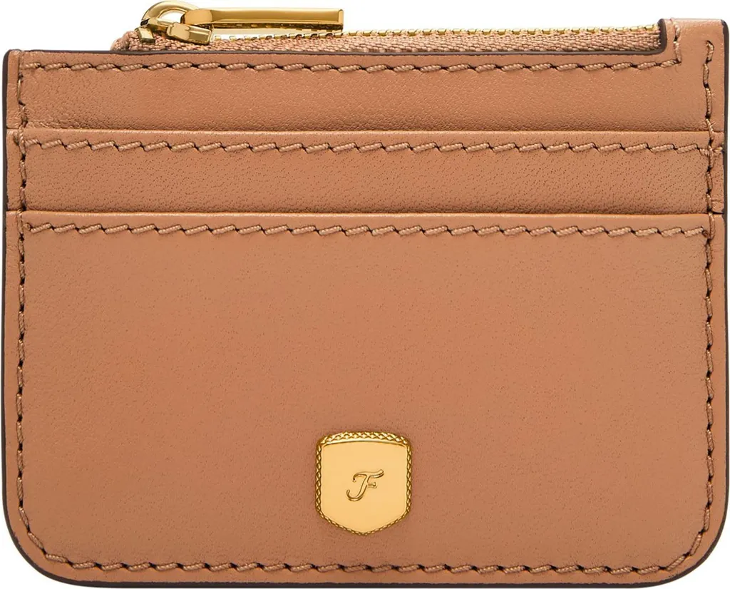 Lennox Zip Card Case Fossil Beige - Porte-cartes zippé cuir véritable