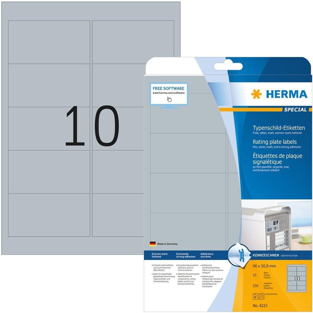 Typenschildetiketten A4 silber 96x50,8 mm extrem stark Produktbild 