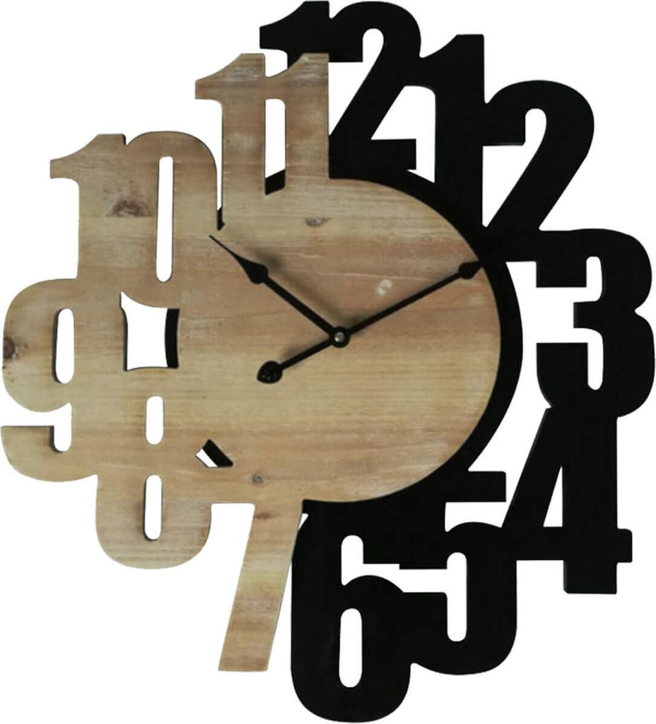 Rebecca Mobili Wanduhr aus braunem und schwarzem Holz geschnitzt, 56,5x50 cm