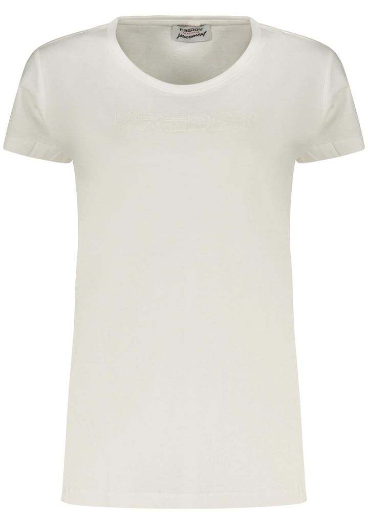 Stylisches Damen Kurzarm T-Shirt Weiß mit Print und Weitem Ausschnitt