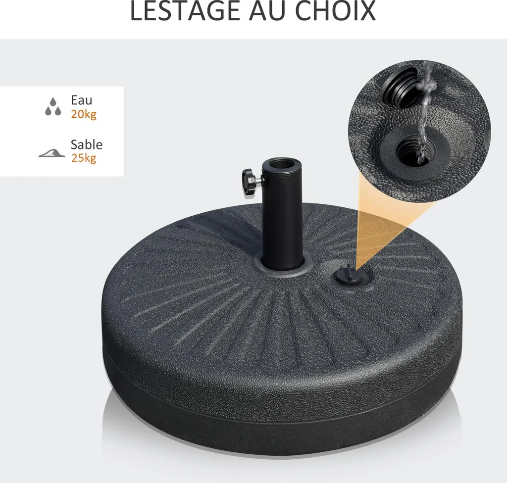 Base de parasol Outsunny robuste 51 cm remplissable sable et eau