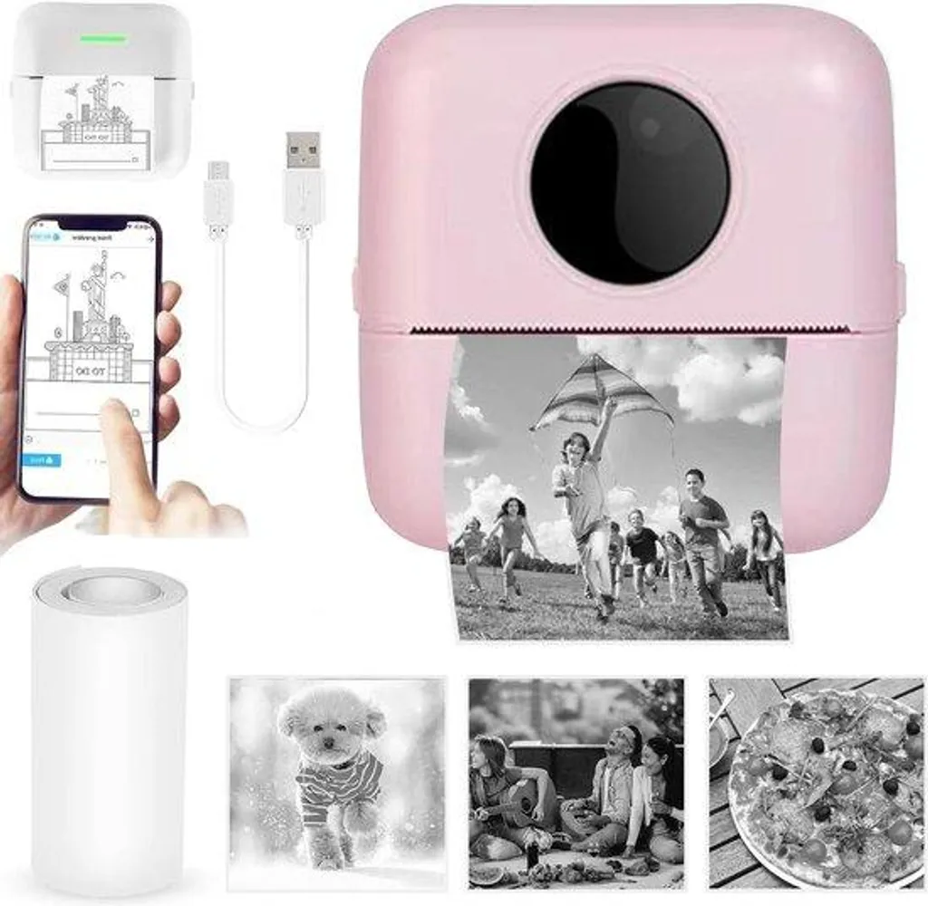 Imprimante photo de poche rose pour révisions scolaires et mémos de bureau