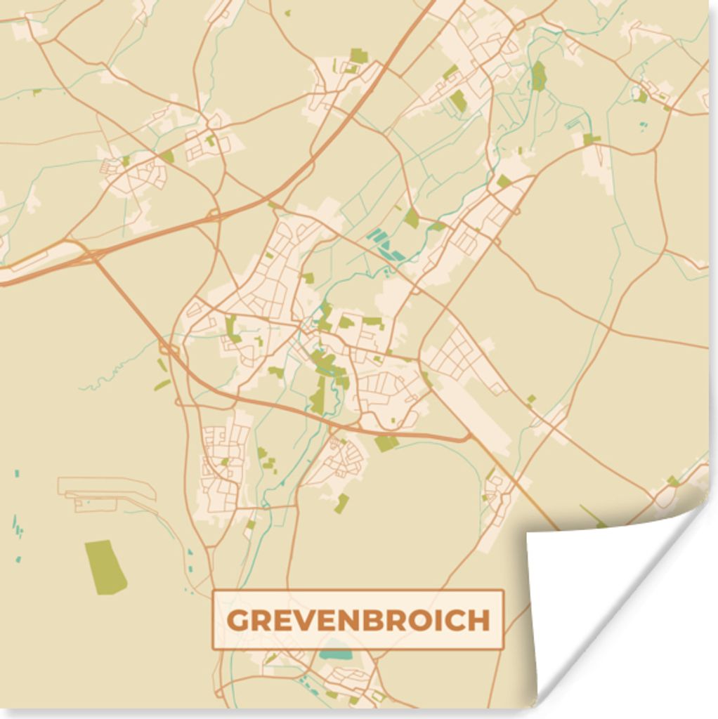 MuchoWow Poster Grevenbroich - Karte - Vintage - Stadtplan 100x100 cm - Babyzimmer