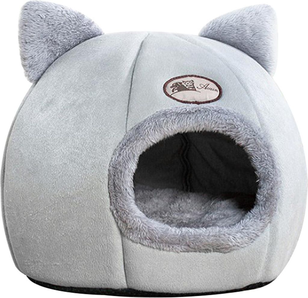 Haustierzelt Hoehlenbett fuer Katzen / kleine Hunde Samt Selbstwaermendes 2-in-1-Katzenzelt / Kaetzchenbett / Katzenhuette mit abnehmbarem waschbar...