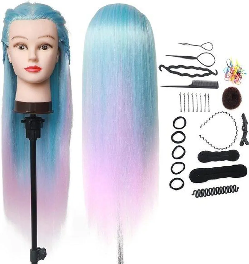Tête d'étude avec support et cheveux longs synthétiques pour tressage