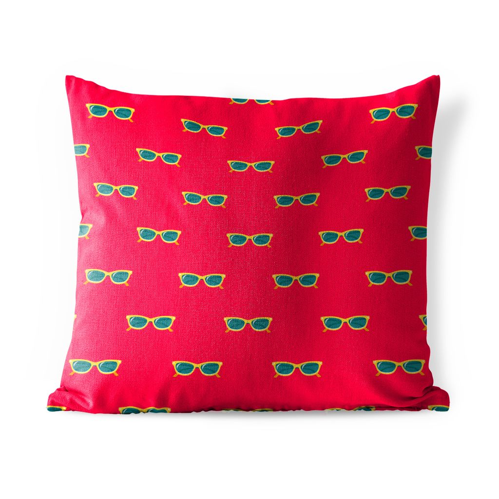 MuchoWow Outdoor Kissen - Sommer - Sonnenbrille - Rot - 40x40 cm - Wetterfest - Lounge Kissen - Kopfkissen - Interieur - Polster mit Bild