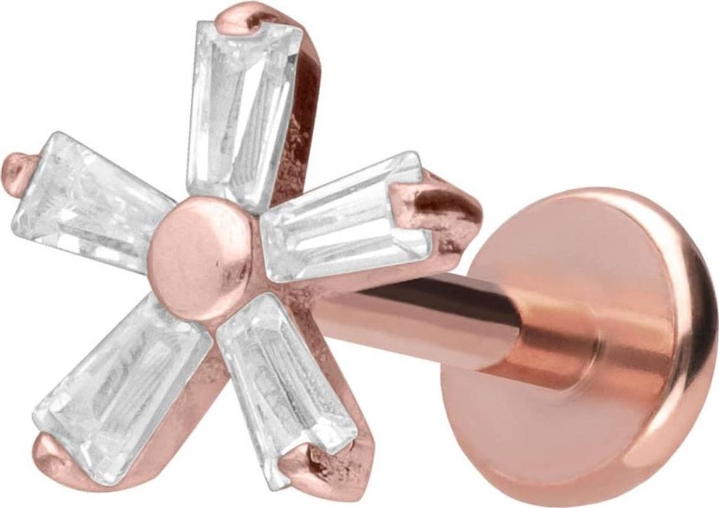 Ohrpiercing, Nasenpiercing Titan Labret mit Push Fit KRISTALLBLUME RoséGold Stablänge: 9mm | Stabstärke: 1mm