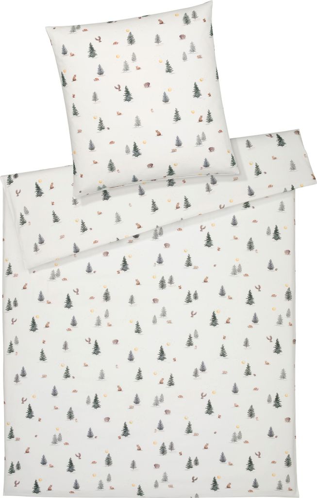 elegante Soft-Flanell Bettwäsche-Garnitur Winterwald Farbe weiss Größe 155x200+80x80