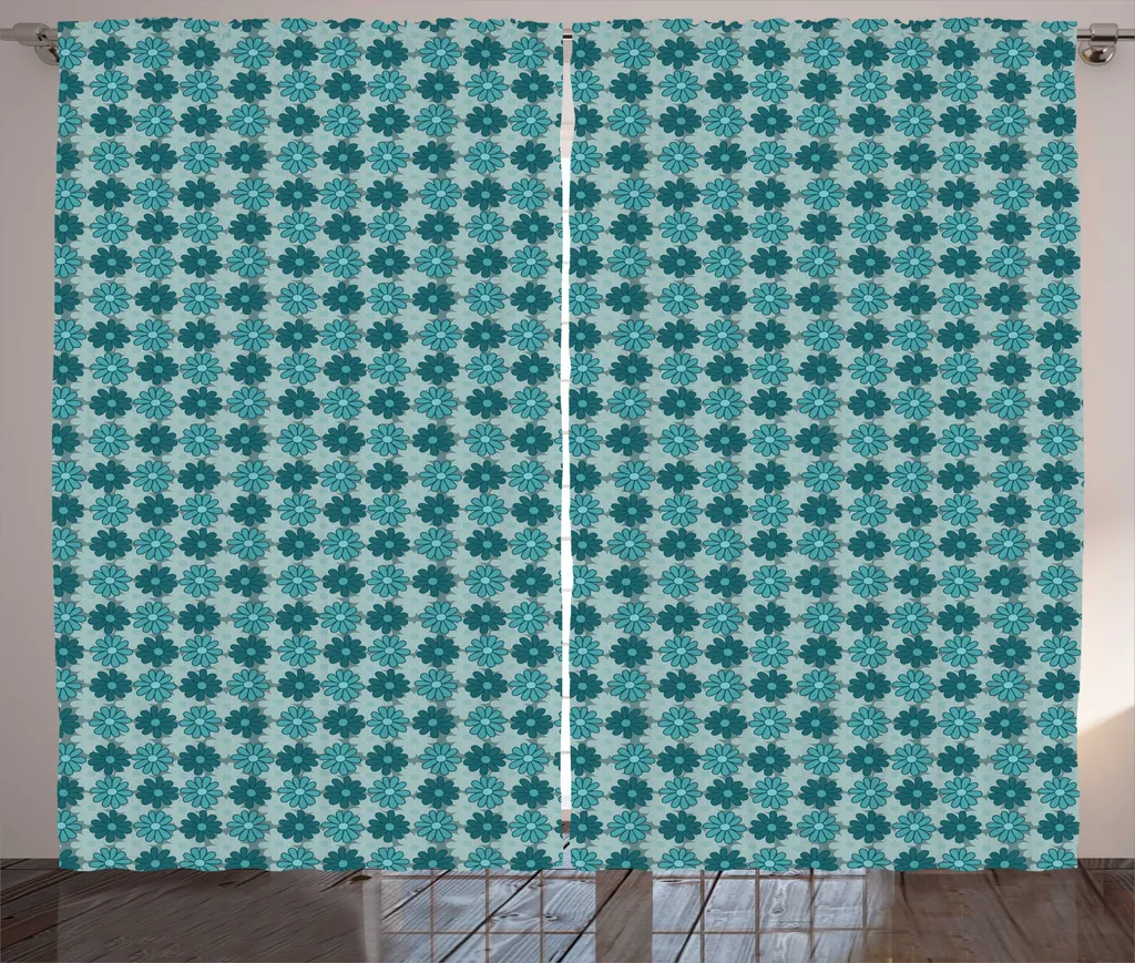 Rideaux déco pour chambre avec boucles fleurs bleu pétrole 280x225cm